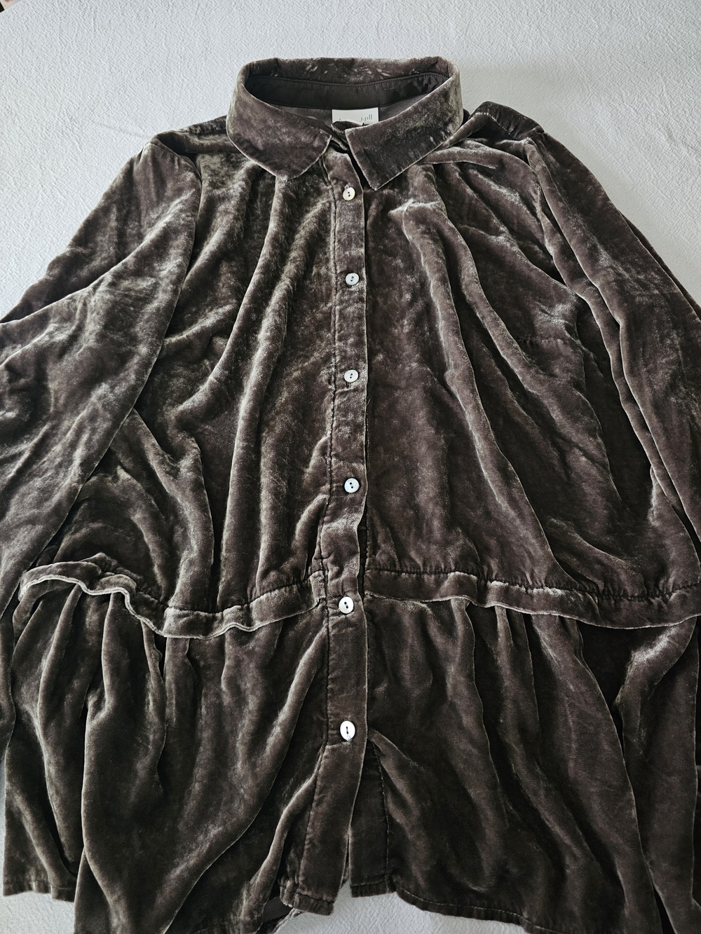 J.Jill Silk Blend Crushed Velvet Button Front Tunic Blouse Peplum Mocha Brown 1X - Picture 3 of 7